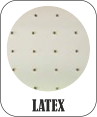 LATEX * Material * Vyrábí se z kůry kaučukovníku, po provzdušnění vytváří poddajný materiál skládající se z miliard otevřených buněk spojených mikrovlákny. Latex se vyznačuje výbornými ergonomickými a elastickými vlastnostmi.
